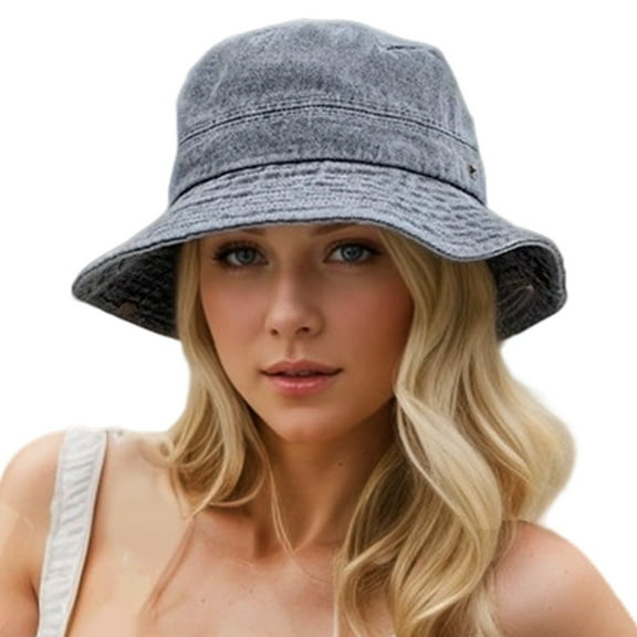 UJNDER Stylish Unisex Sun Hats for Outdoor Comfortable Denim Wide Brim Summer Hat for Beach and Casual Wear Lightweight and Breathable Design Grey
