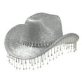 thumbnail image 1 of UJNDER Stylish Western Cowboy Hat for Men Women Featuring Rhinestone Gemstone Heart Flat Brim Hat for Parties and Country Dance Silver, 1 of 3