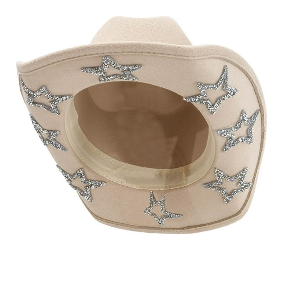 UJNDER Stylish Western Cowboy Hat for Men Women with Sparkling Rhinestone for Parties Trend Fashion Hat for All Seasons Beige