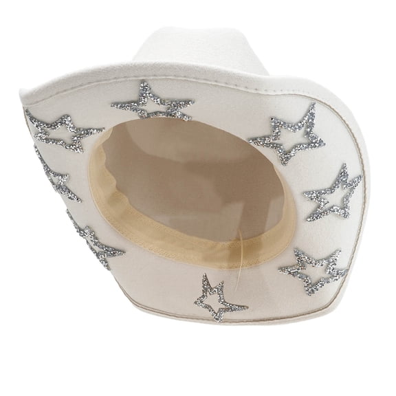 UJNDER Stylish Western Cowboy Hat for Men Women with Sparkling Rhinestone for Parties Trend Fashion Hat for All Seasons White