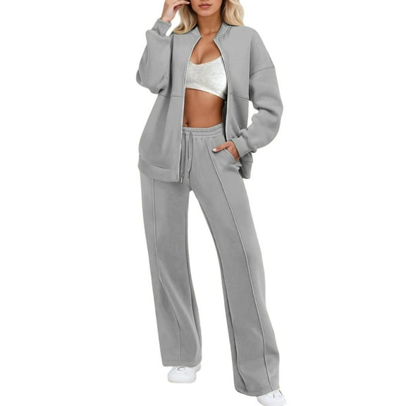 UJNDER Stylish Women's Trousers Suit Casual Zipper Cardigan with Long Pants for Modern Wardrobe Pant Suits for Women Grey S