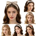 thumbnail image 1 of UJNDER Summer French Floral Print Silk-like Headband for Hair Wrap Scarf Bow Tie Soft Boho Style Head Tie Accessory Headbands for Women,01_Khaki,One Size, 1 of 5