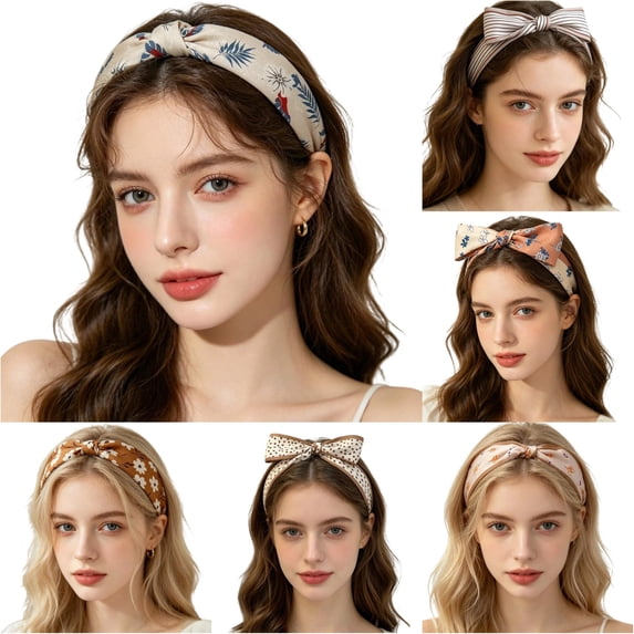 UJNDER Summer French Floral Print Silk-like Headband for Hair Wrap Scarf Bow Tie Soft Boho Style Head Tie Accessory Headbands for Women,01_Light Gray,One Size