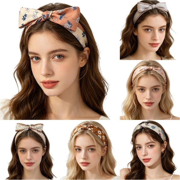 UJNDER Summer French Floral Print Silk-like Headband for Hair Wrap Scarf Bow Tie Soft Boho Style Head Tie Accessory Headbands for Women,01_Orange,One Size