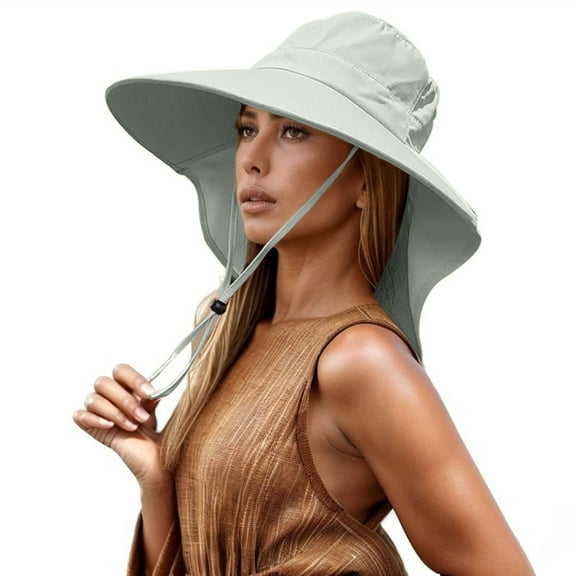 UJNDER Summer Wide Brim Sun Hat With Cape For Women Lightweight Outdoor Accessory UV Protection Beach Hat With Attachable Face Cover Mint Green