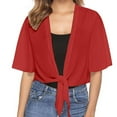 thumbnail image 1 of UJNDER Summer Womens Casual Short Sleeve Thin Chiffon Cardigan Elegant Shoulder Jacket Lightweight Cardigan for Women Red L, 1 of 6