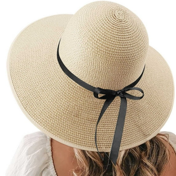 UJNDER Sun Hats Beach Hats for Women Big Straw Wide Brim Summer Hat Floppy Foldable Roll Up Cap Sun Hat Khaki