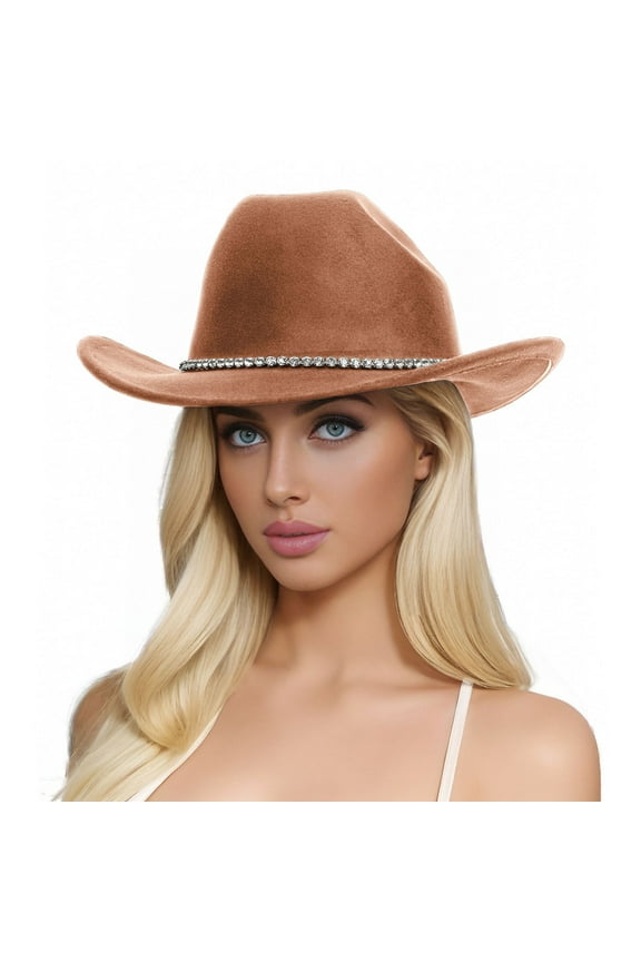 Sun Hats Glitter Silver Black Cowboy Hats for Women Western Sparkly Rhinestone Hat for Ladies Brown