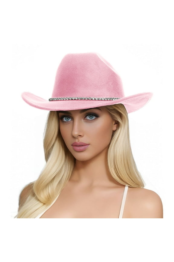 Sun Hats Glitter Silver Black Cowboy Hats for Women Western Sparkly Rhinestone Hat for Ladies Pink