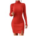 thumbnail image 1 of UJNDER Sweater Dresses for Women Women's Sweater Dress Turtleneck Split Hem Orange M, 1 of 6