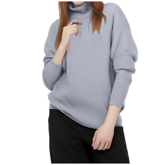 UJNDER Sweater for Women Loose Turtleneck Warm Solid Pullover Knitwear Basic Tops Autumn Winter Grey S