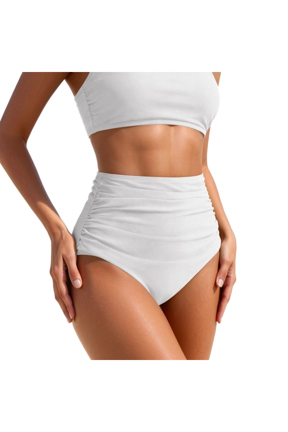Swim Bottoms for Women High Rise Triangle Briefs with Fit for Pool and Beach Activities Bathing Suit Bottoms White XXL
