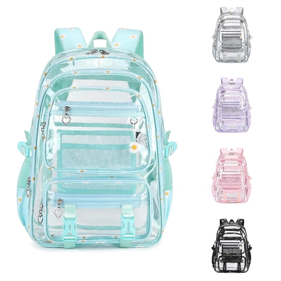 UJNDER Teen Girls Large Capacity Transparent Water-resistant Backpack Lightweight Double Shoulder Design for School Daily Use,Mint Green,Large