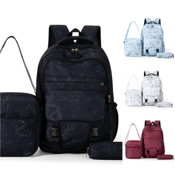 UJNDER Large Capacity 3 Piece Backpack with Print for High School Middle School Students Travel and Everyday Use,Black,Large