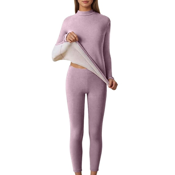 UJNDER Thermal Underwear Warm Lined Base Layer Top and Bottom for Cold Weather Comfort Thermal Underwear for Women Purple XXL