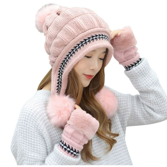 UJNDER Thick Knitted Women's Ear Warm Woolen Baseball Cap For Cold Weather Comfort And Style Winter Beanie With Brim For Outdoor Fashion Pink