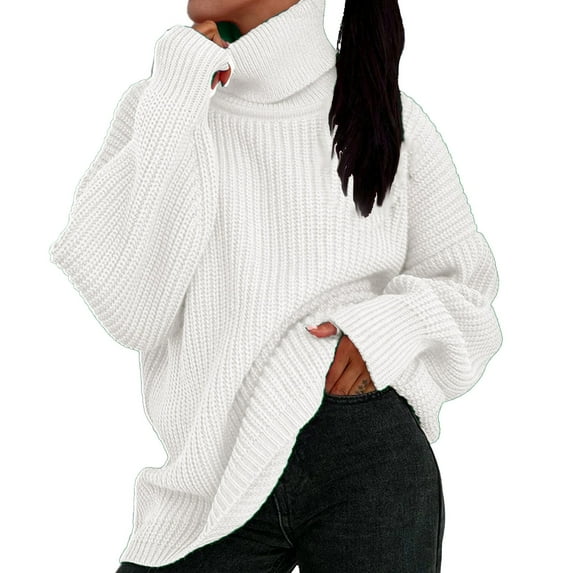 UJNDER Thickened Loose Autumn Winter Turtleneck Sweater for Women Casual Solid Color Knitted White L