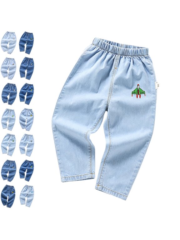 Thin Denim Proof Pants Soft Lightweight Pure Ankle Length Trousers for Kids Kids Pants,23_Light Blue,2-3 Years