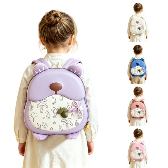 UJNDER Toddler Adorable Bear Design Backpack with Sound Feature Lightweight Cute School Daypack for Boys and Girls School Age,Purple,Mid