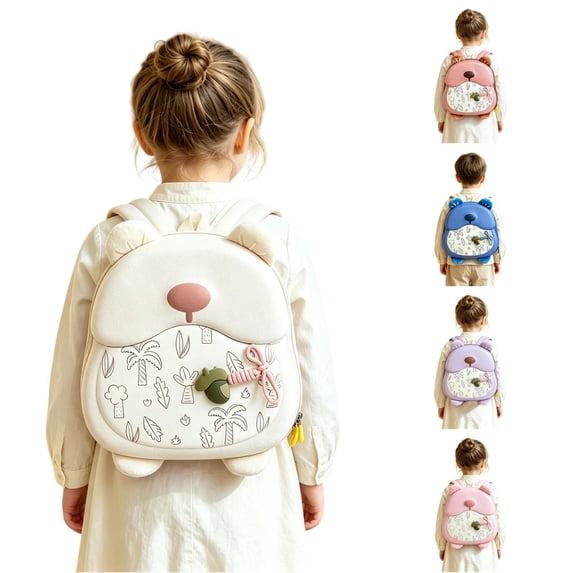UJNDER Toddler Adorable Bear Design Backpack with Sound Feature Lightweight Cute School Daypack for Boys and Girls School Age,White,Mid