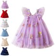 thumbnail image 1 of UJNDER Toddler Girls Party Dress Sleeveless Embroidered Flowers with Wing Tie Holiday Dance Tutu Clothes Short Summer Dress Purple,6-12 Months, 1 of 5