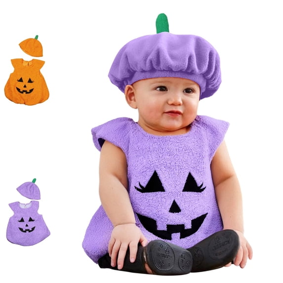 UJNDER Toddler Halloween Pumpkin Set with Soft Vest Top and Matching Hat for Baby Boys Girls Party Baby Halloween Outfit,Purple_011,3-4 Years