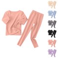 thumbnail image 1 of UJNDER Toddler Kids Solid Color Round Neck Long Sleeve Top and Pants Thermal Loungewear Pajama Set for Baby Boys Girls 1-12Y Kids Pajamas,Pink,2-3 Years, 1 of 5
