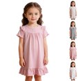 thumbnail image 1 of UJNDER Toddler Little Girl Summer Breathable Short Sleeve Round Neck Solid Color Nightgown Dress for Home Kids Pajamas Girls,Pink,3-4 Years, 1 of 4