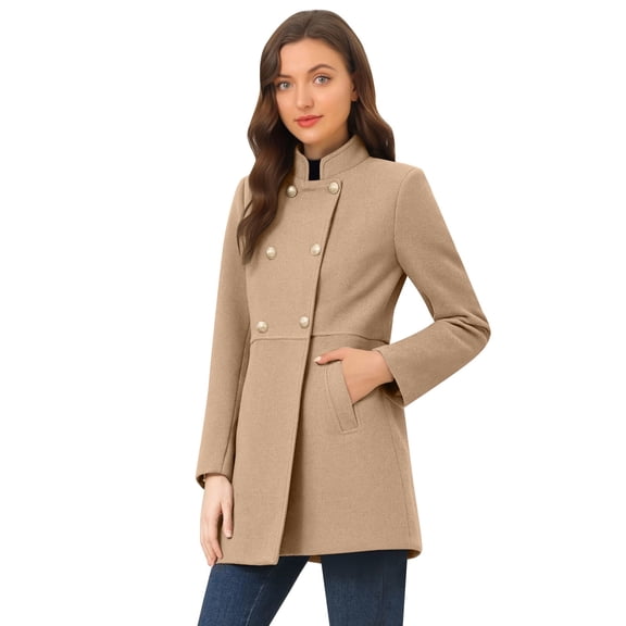 UJNDER Trench Coat Women Elegant Winter Double Stand Collar Slim Fit Long Sleeve Overcoat Fashionable Khaki S