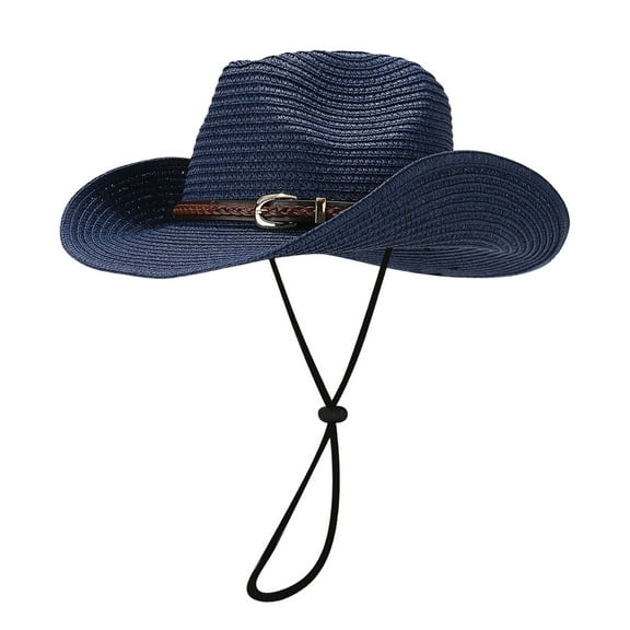 UJNDER Trend Fashion Cowboy Style Seaside Casual Holiday Summer Sun Hat Panama Style Shade Bowler Hat for Sun Protection 02-Blue