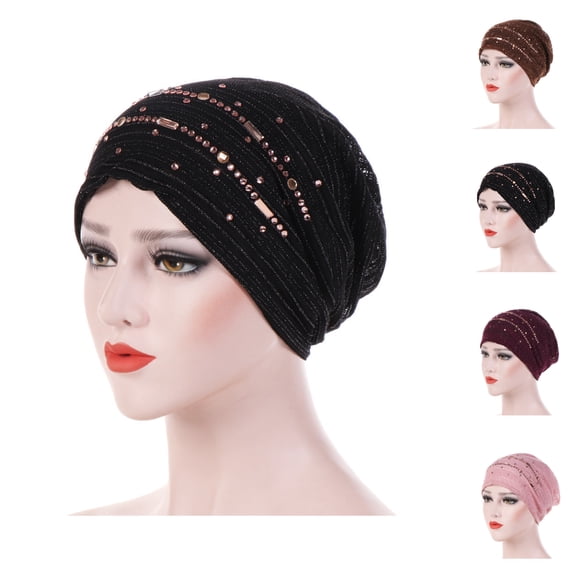 UJNDER Turban Long Caps Women Head Wrap Mesh Style Breathable Bonnet Hair Wrap Black,One Size