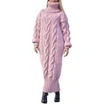thumbnail image 1 of UJNDER Turtleneck Autumn Winter Solid Color Loose Fit Knit Sweater for Women Elegant Attire Pink XL, 1 of 5