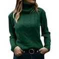 thumbnail image 1 of UJNDER Turtleneck Long Sleeve Cable Knit Sweater for Women Classic Winter Pullover Green L, 1 of 5