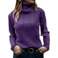 thumbnail image 1 of UJNDER Turtleneck Long Sleeve Cable Knit Sweater for Women Classic Winter Pullover Purple S, 1 of 5