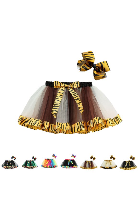 Tutu Skirt Girls Tutu Skirt with Leopard Print Bowknot Party Dress for and Casual Wear for 2-8 Years Skirts for Girls 02_Coffee,2-4 Years