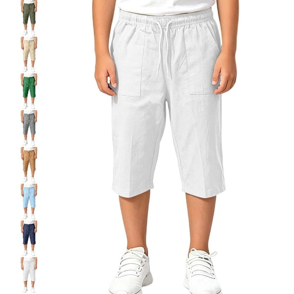 UJNDER Unisex Kid's Lightweight Loose Fit Stretchy Beach Pants for and Play Sweat Pants Baggy,White,7-8 Years