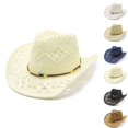 thumbnail image 1 of UJNDER Unisex Shapeable Straw Cowboy Hat Hollowed Out Woven Summer Western Style Sun Protection Hat Breathable Design Mens Straw Cowboy Hat Light Yellow_005,One Size, 1 of 3