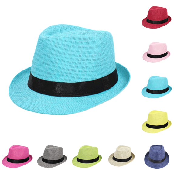 UJNDER Unisex Summer Sun Hat Casual Breathable Straw Short Brim Jazz Hat for Men Women Wide Brim Hats for Men Blue,One Size