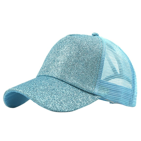 UJNDER Unisex Trucker Ponytail Hat Stylish Messy Buns Glitter Baseball Cap Visor for Outdoor Activities Light blue