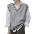 thumbnail image 1 of UJNDER V Neck Sweater Vest for Women Oversized Sleeveless Loose Knit Tops Cable Knit Style Grey One Size, 1 of 6