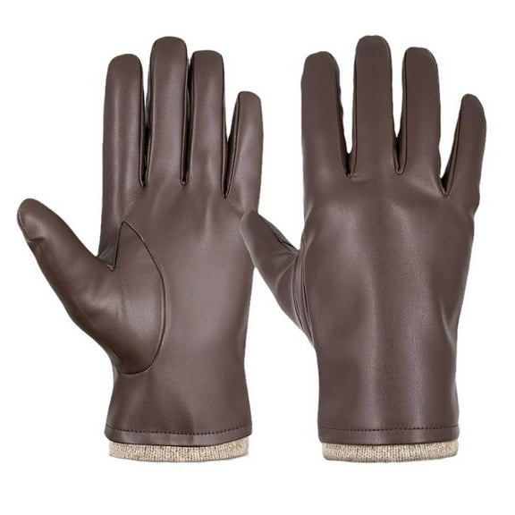 UJNDER Versatile Windproof and Thick Cold Leather Gloves for Male and Female 2025 Autumn and Winter Solid Color Handwear Brown