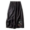 thumbnail image 1 of UJNDER Vintage Floral Embroidered Cotton Linen Skirt For Women Summer A Line Midi Slimming Versatile Flared Black M=1, 1 of 3