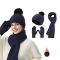thumbnail image 1 of UJNDER Warm Double Pile Knitted Three Piece Set Autumn and Winter Woolen Hats Scarves Gloves for Women Navy, 1 of 3