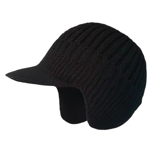 UJNDER Warm Knitted Winter Ear Hat for Men Thickened Lined Cap Cozy Outdoor Hat for Seniors Ideal for Cold Weather Adventures Black