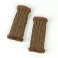 thumbnail image 1 of UJNDER Warm Short Length Thick Fingerless Knit Gloves With Pattern Fleece Hand Socks Brown, 1 of 5