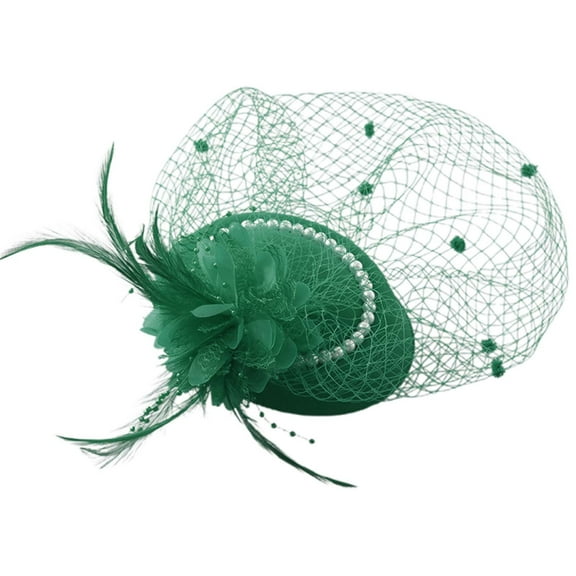 UJNDER Wedding Fascinator Hat Elegant Headpiece With Feathers and Netting for Daytime Events and Bridal Celebrations Green