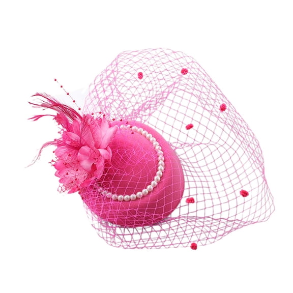 UJNDER Wedding Fascinator Hat Elegant Headpiece With Feathers and Netting for Daytime Events and Bridal Celebrations Hot Pink