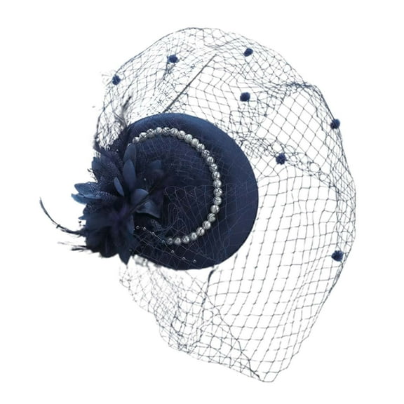 UJNDER Wedding Fascinator Hat Elegant Headpiece With Feathers and Netting for Daytime Events and Bridal Celebrations Navy