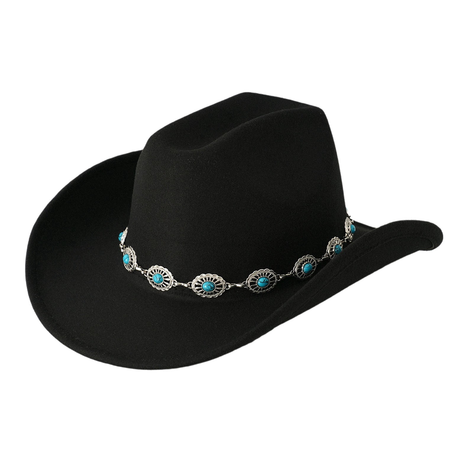 Black cowboy Hat with Black and Turquoise Chain Concho Turquoise Hatband - M&F Western Product – Hamley  main image 2