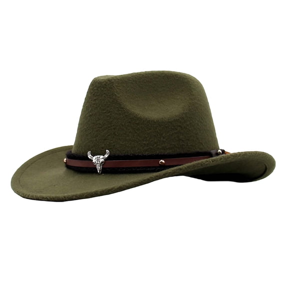 UJNDER Western Cowboy Style Hat with Jazz Bowler Design Featuring Cow Head Decoration In Ethnic Style Green